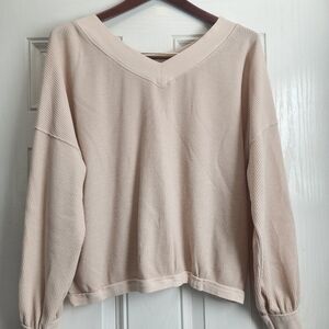 Women's Cream Waffle Sweater, Drop shoulder Size XL